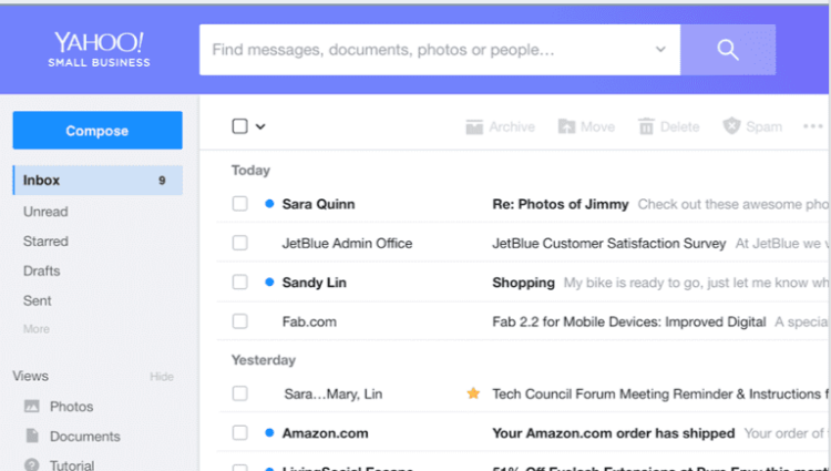 Yahoo Mail interface with a focus on email inbox, demonstrating the importance of email management for an email marketing specialist.
