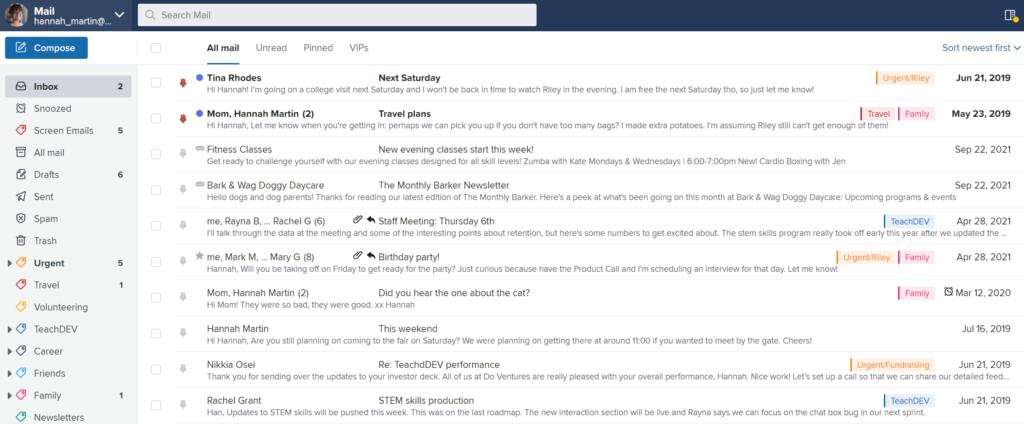 Fastmail email service interface, designed for email marketing specialists to streamline communication and improve business efficiency - manhattan